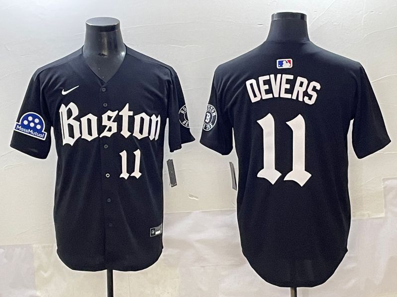 Men 2025 Boston Red Sox 11 Devers Black Five generations Joint Name Nike MLB Jersey style 21